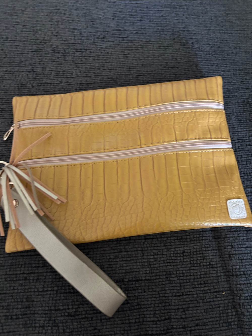 Mustard Croc-Texture Wristlet Clutch